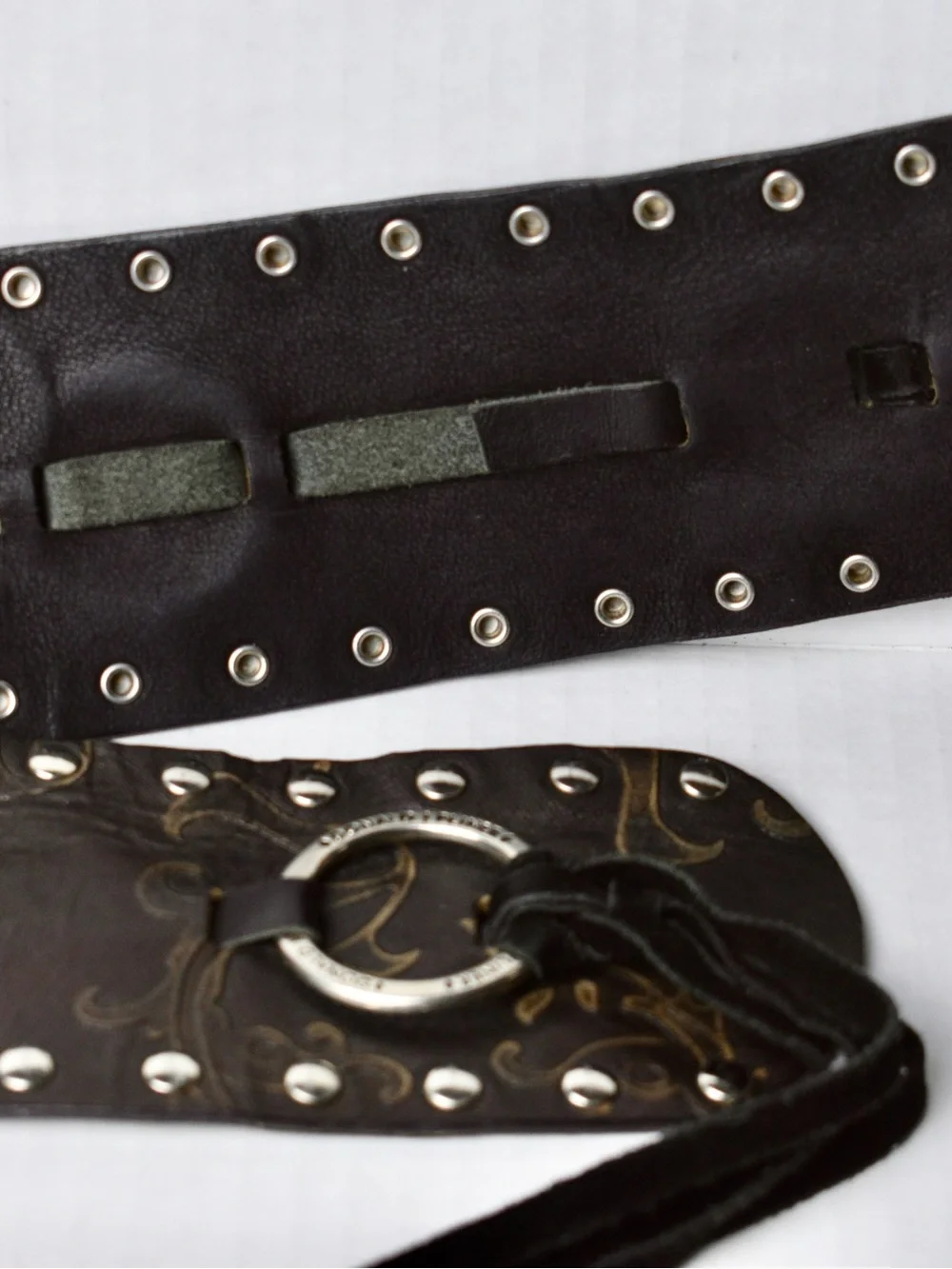 Donald J Pliner Leather Wrap Belt Chocolate Brown Studded Embossed Tie Rare